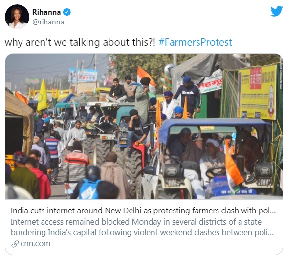 Rihanna Tweet on Farmers Protest